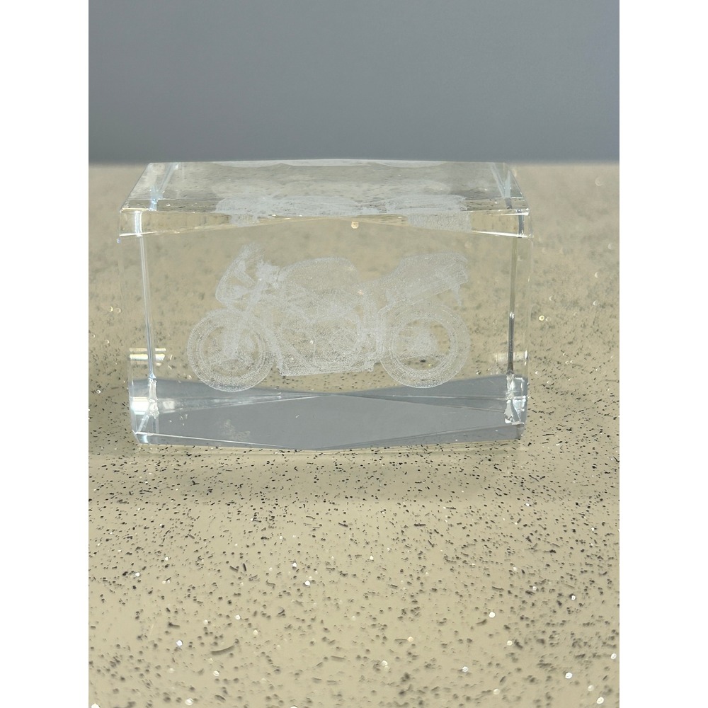 Crystal Motorcycle Etched 3D Block Display Sculpture Motorcycle- Harley Davidson